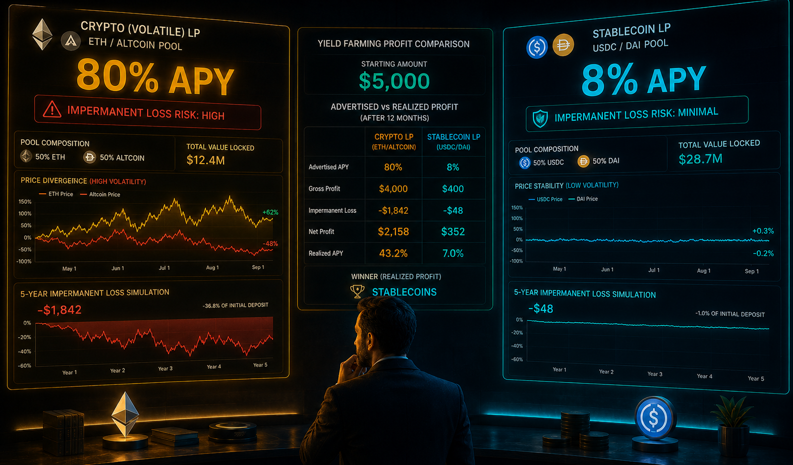 Crypto vs stablecoin yield farming profit comparison chart