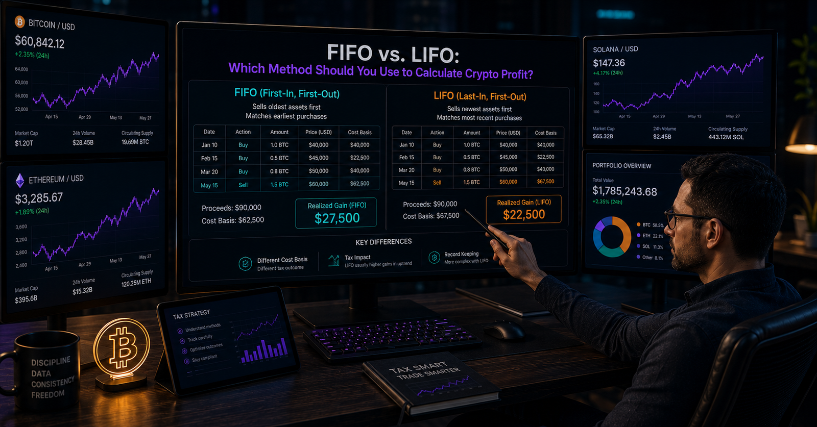 FIFO vs LIFO crypto cost basis comparison chart showing how each method changes reported profit