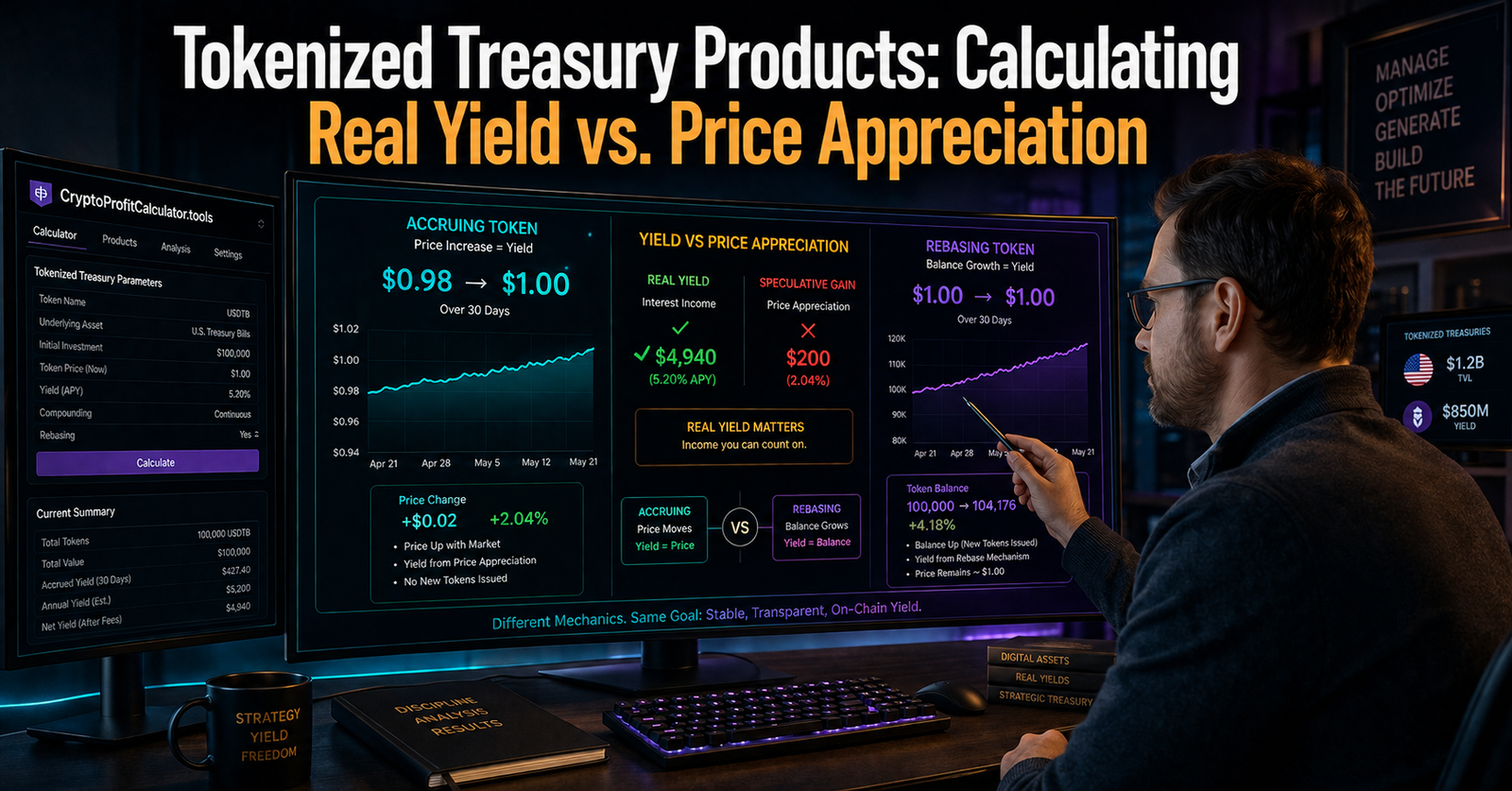Chart comparing real yield versus price appreciation for tokenized treasury products